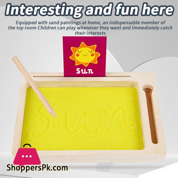 PinShang Kids Wooden Sand Tray With Wood Pen DIY Sand Writing Painting Set Early Educational Toys Gifts For Boys Girls