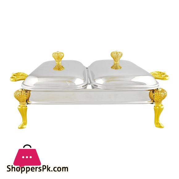 Rectangular Casserole Serving Glass Dish With Candle Stand / Rack - Buffet Food Warmer 2x1.5 Liter, KC500SW