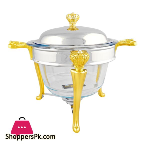 Round Soup Casserole Serving Glass Dish With Candle Stand / Rack - Buffet Food Warmer 4 Liter KC610SW