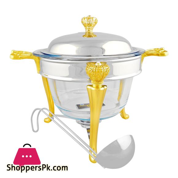 Round Soup Casserole Serving Glass Dish With Candle Stand / Rack - Buffet Food Warmer 4 Liter KC610SW