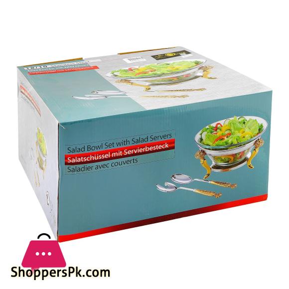 Salad Serving Bowl Set with Salad Server Spoons, SBC001GSW