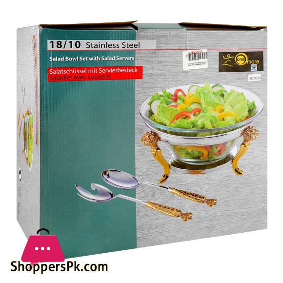 Salad Serving Bowl Set with Salad Server Spoons, SBC001GSW