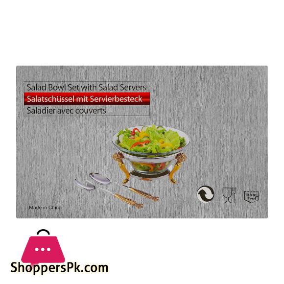 Salad Serving Bowl Set with Salad Server Spoons, SBC001GSW