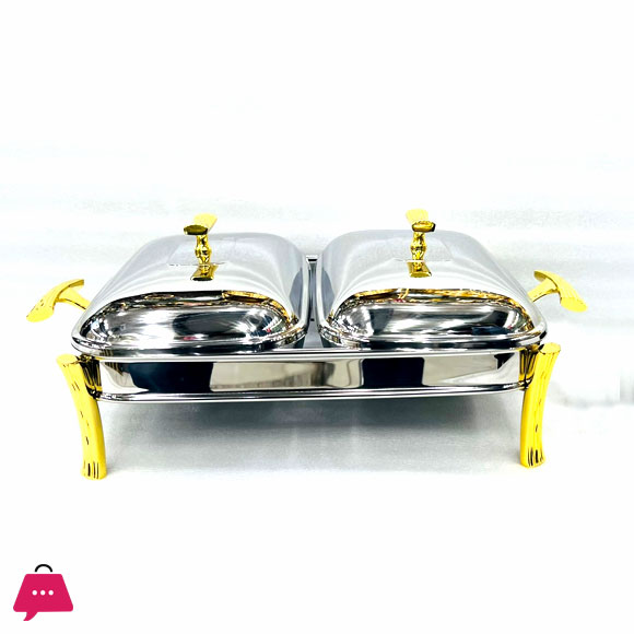 Paramount Series Rectangular Twin Food Warmer 1.5 x 2 Liter Silver & Gold