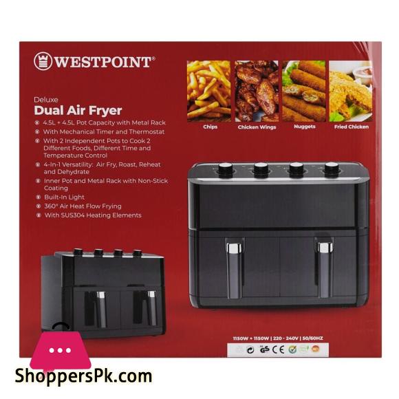 West Point Deluxe Double Basket Dual Air Fryer, 2 x1150W 2x 4.5 Liter WF-4258