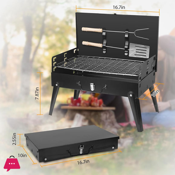 Adjustable Portable Charcoal Grill - BBQ Tools