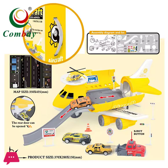 Airplane Track Set - Transport Plane with 3 Mini Cars and 1 Mini Helicopter Education Vehicle