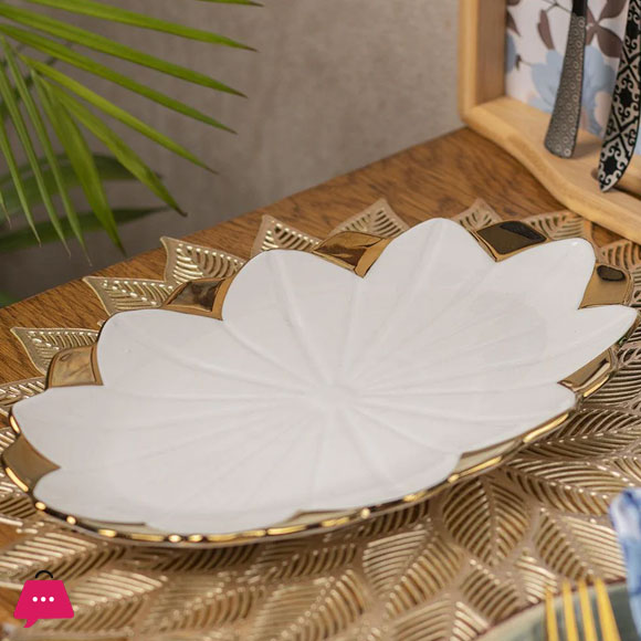 Angela Ceramic Oval Serving Plate Golden Floral Design 26.5 x 16.0 x 2.5 cm