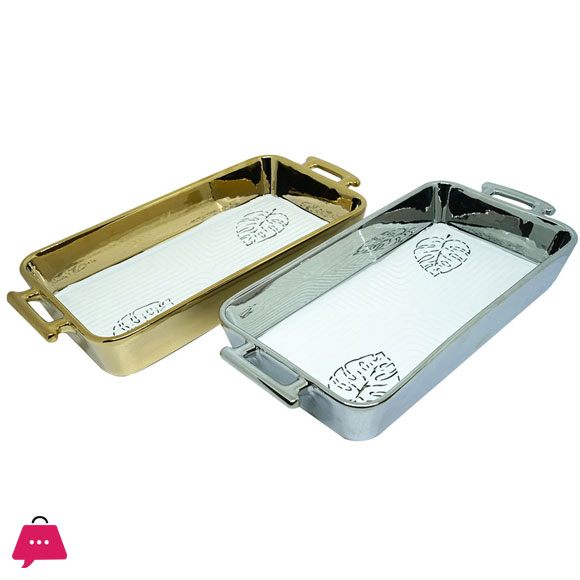 Angela Ceramic Rectangular Dish Deep Golden / Silver