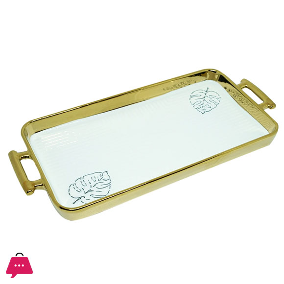 Angela Ceramic Rectangular Platter Large Golden/Silver