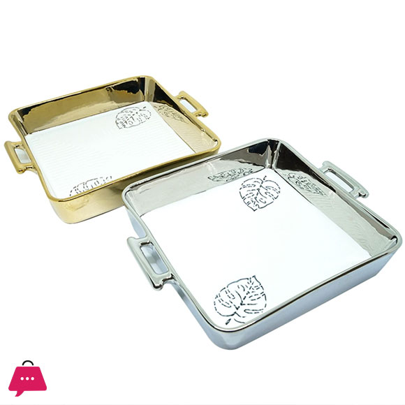 Angela Ceramic Square Dish Deep Golden/Silver