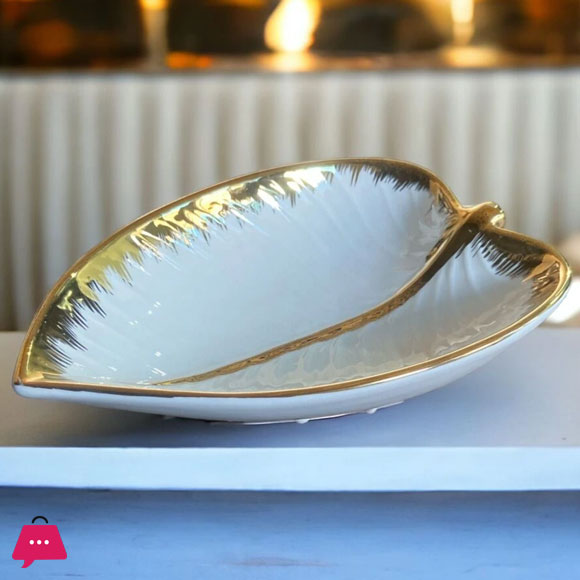 Angela Leaf Ceramic White Tray