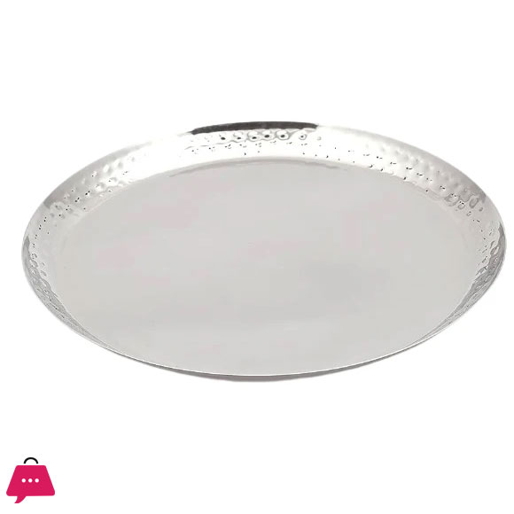 Big Size Stainless Steel Round Plate 35 cm Border Hammered Finish