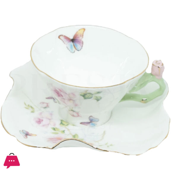 Butterfly Garden Rose Set of Six Cups And Saucers