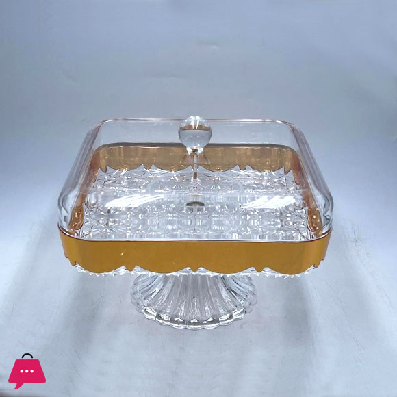 Clear Acrylic Square Dessert Serving Platter with Gold Belt 5 Compartments Lid