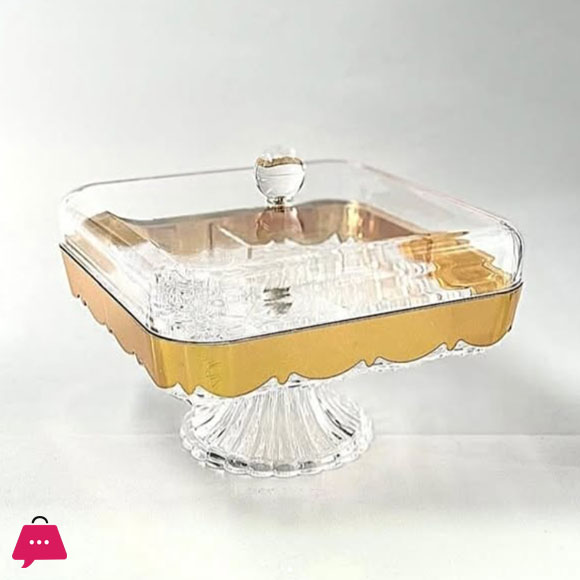Clear Acrylic Square Dessert Serving Platter with Gold Belt 5 Compartments Lid