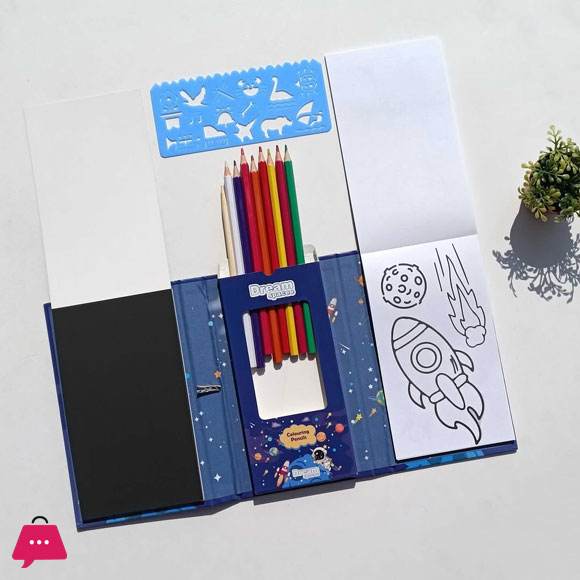 Colouring and Scratch Book With Colours Stencil Wooden Pencil