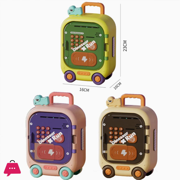 Cute Baby Toy Electric Plastic Piggy Bank Toy Educational Coin Storage Container Toy Money Box with Luggage Style Novelty Portable Toy with Music