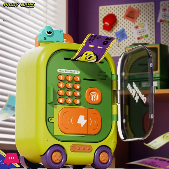 Cute Baby Toy Electric Plastic Piggy Bank Toy Educational Coin Storage Container Toy Money Box with Luggage Style Novelty Portable Toy with Music