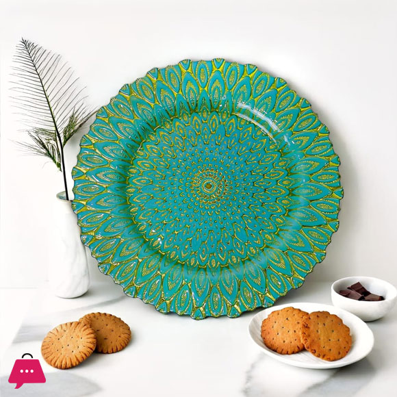 Decorative Glass Decoration Plate with Intricate Bubble Pattern-13 inches