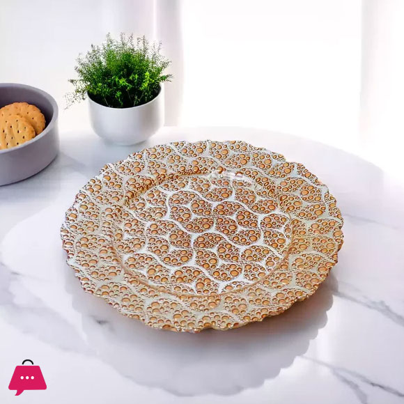 Decorative Glass Decoration Plate with Intricate Bubble Pattern-13 inches
