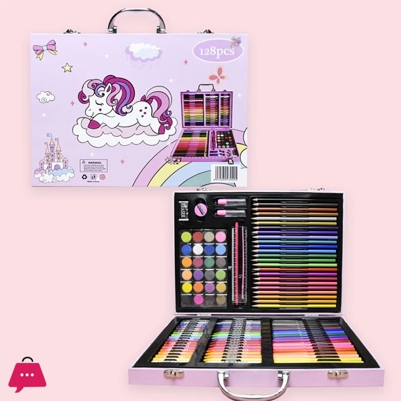 Drawing Art Set for Kids Painting Box Packing Crayon Watercolor Painting Set - 128 Pcs