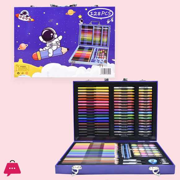 Drawing Art Set for Kids Painting Box Packing Crayon Watercolor Painting Set - 128 Pcs