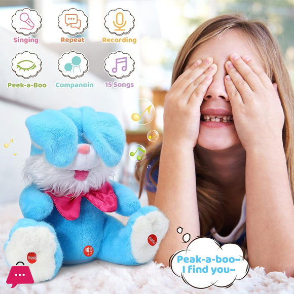 Emoin Easter Bunny Stuffed Animal Baby Toys Talking Bunny Peek-A-Boo Toys with Floppy Ear Repeats What You Say Singing Plush Rabbit Birthday Gift for Kids Girls Boys