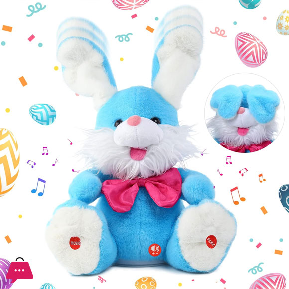 Emoin Easter Bunny Stuffed Animal Baby Toys Talking Bunny Peek-A-Boo Toys with Floppy Ear Repeats What You Say Singing Plush Rabbit Birthday Gift for Kids Girls Boys