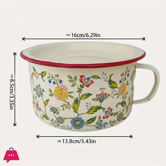 Enamel Bowl with Lid Flower Design Enamelware Bowls for Soup, Noodles, Salad 1 Piece