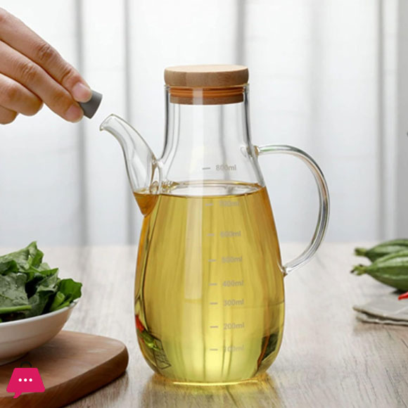 Glass Olive Oil Dispenser Bottle Leakproof Oil and Vinegar Dispenser Cruet with Non-Slip Handle 1000 ML