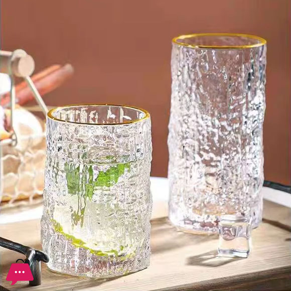 Ice Texture Gold Trimmed Crystal Drink Glass 300 & 400ml