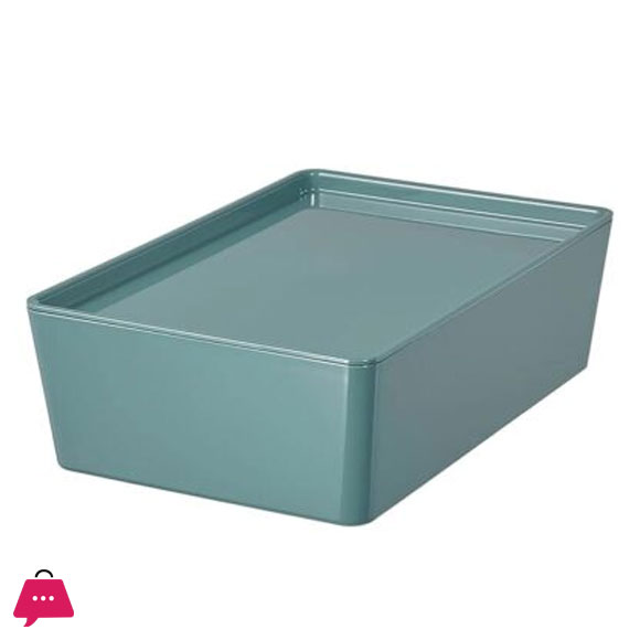 IKEA KUGGIS Storage Box with Lid, Turquoise 18x26x8 cm