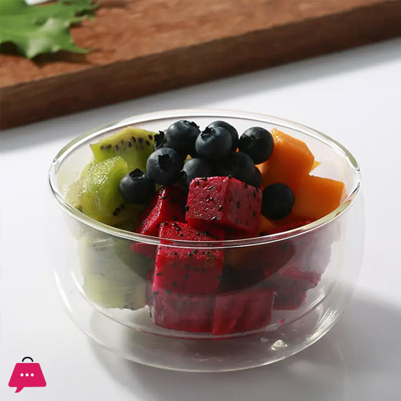 Insulated Double Wall Borosilicate Glass Salad Soup Icecream Serving Bowl