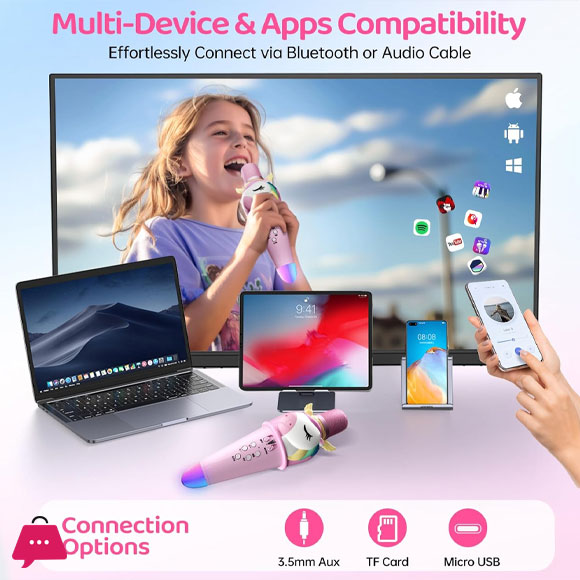 Kids Karaoke Microphone Machine for Kids Toys with Wireless Bluetooth Mic Speaker