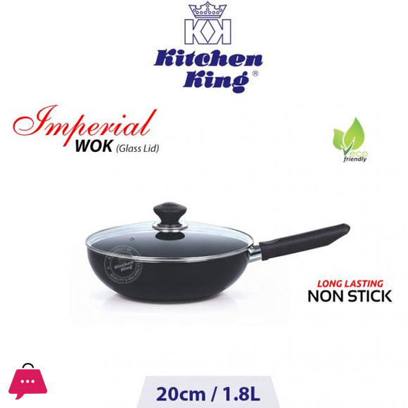 Kitchen King Imperial Wok Long Handle Glass Lid 20cm