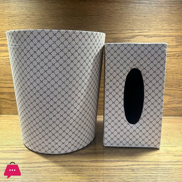 Leather Dustbin Tissue Box Set