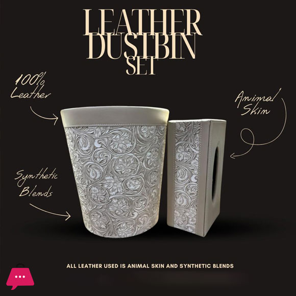 Leather Dustbin Tissue Box Set