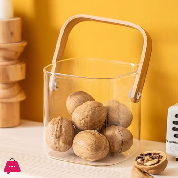 Multi-Purpose Square Pyrex Glass Bucket with Bamboo Handle