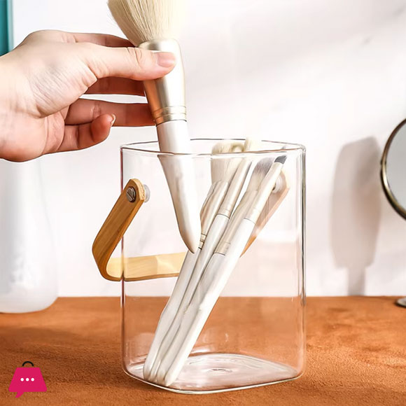 Multi-Purpose Square Pyrex Glass Bucket with Bamboo Handle