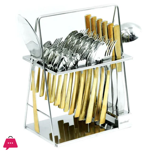 NN-110 Stainless Steel 38-Piece Cutlery Set with Stand 18 Spoons, 12 Fork 6 Knives & 2 Serving Spoons
