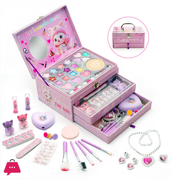 Non Toxic Real Makeup Kit Lip Nail Toys for Girls Princess Real Washable Cosmetic Toys Kids Makeup Kit Set