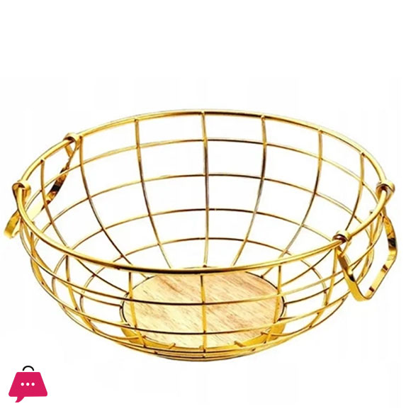 Regant Kitchen Fruit Basket With Handle Black Ware & Wood