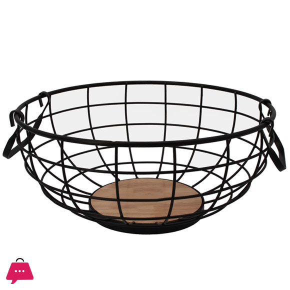 Regant Kitchen Fruit Basket With Handle Black Ware & Wood