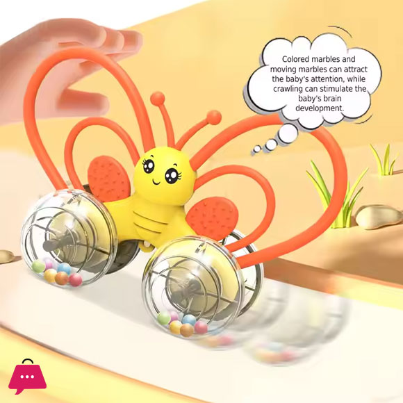 Soft Silicone Teether Rattles Kids Mini Push Car Cartoon butterfly Sensory Silicone Baby Rattle
