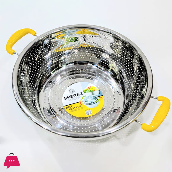 Stainless Steel Double Handle Colander Rice Strainer (Chawal Chalna)