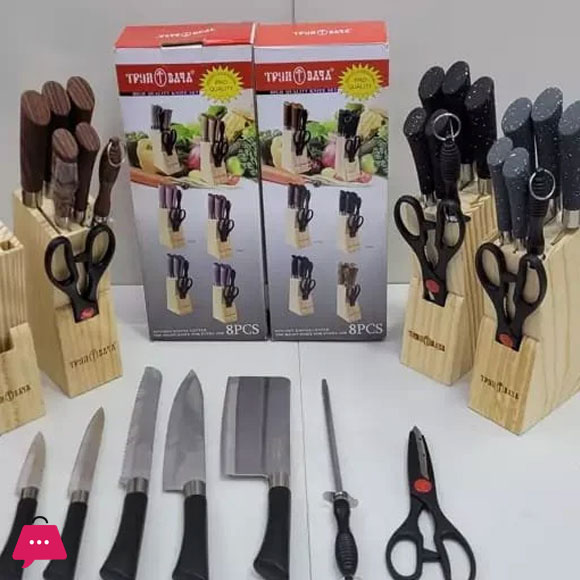 Stainless Steel Knives Set with Wooden Stand-8 Pcs