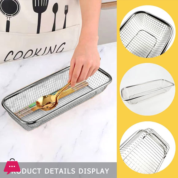 Stainless Steel Rectangle Drain Basket - 32x16x6CM