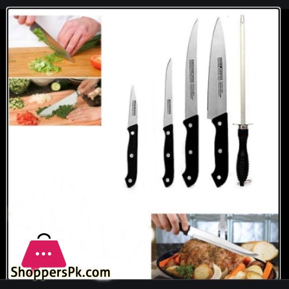 Kitchen Knife Set 4 Stainless Steel Knives + 1 Sharpener