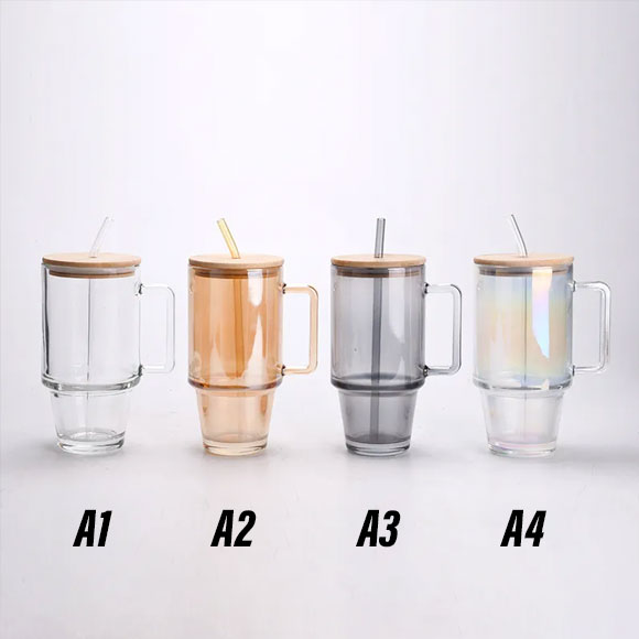 Tumbler Glass Cup with Bamboo Lid & Straw - 600ml